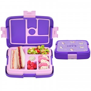 HiYZ Kids Bento Box Prints Lunch Box for Girls Boys, 5-Compartment Kids Bento Lunch Box - Ideal Portion Sizes for Children, Leak-Proof Kids Lunch Containers for School, Travel (Unicorn)