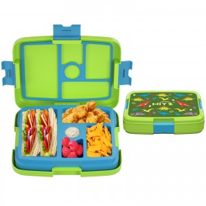HiYZ Kids Bento Box Prints Lunch Box for Girls Boys, 5-Compartment Kids Bento Lunch Box - Ideal Portion Sizes for Children, Leak-Proof Kids Lunch Containers for School, Travel (Dinosaur)